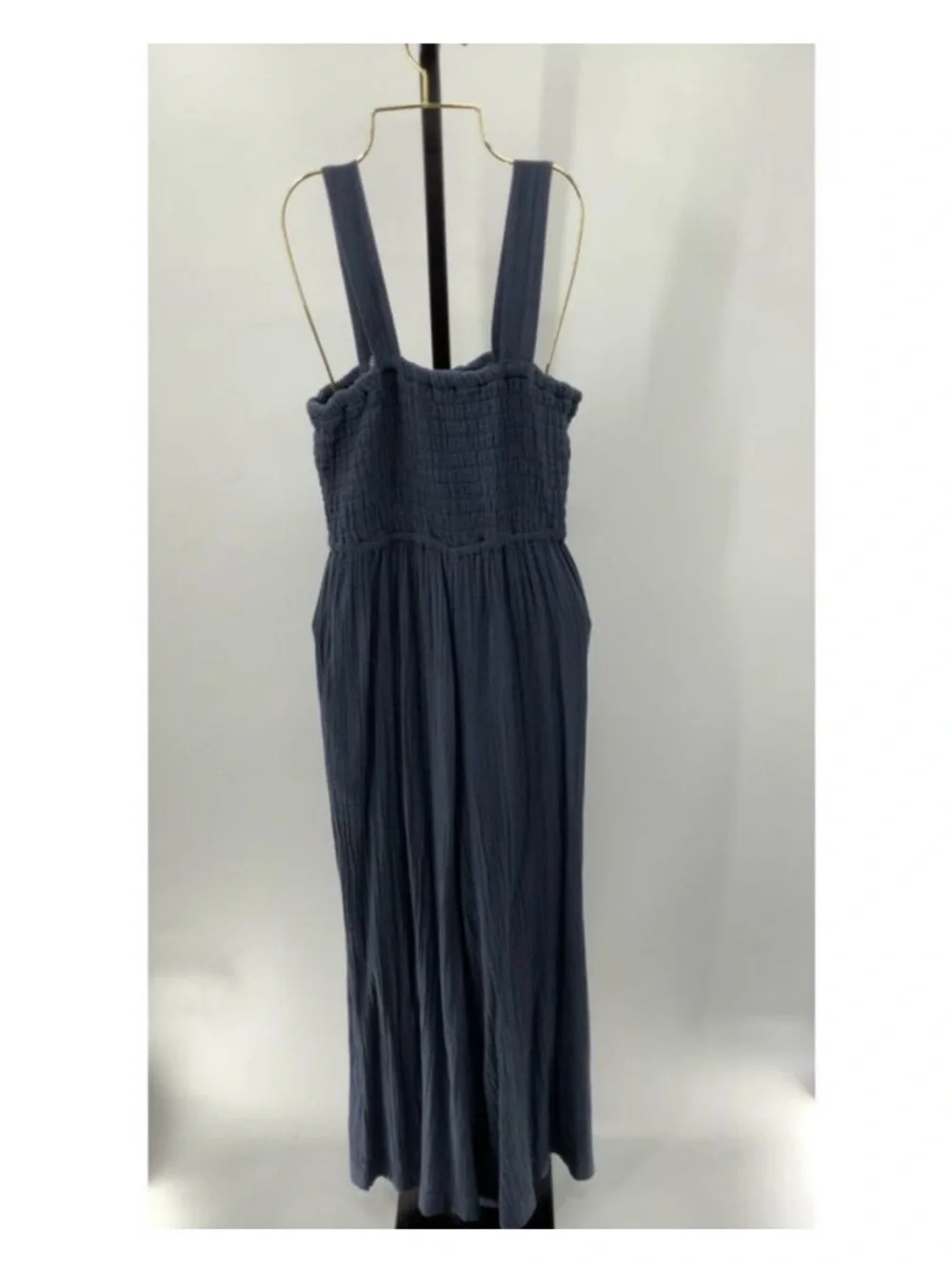 Quince Womens 100% Gauze Cotton Navy Smocked Wide-Leg Jumpsuit M - Picture 5 of 5